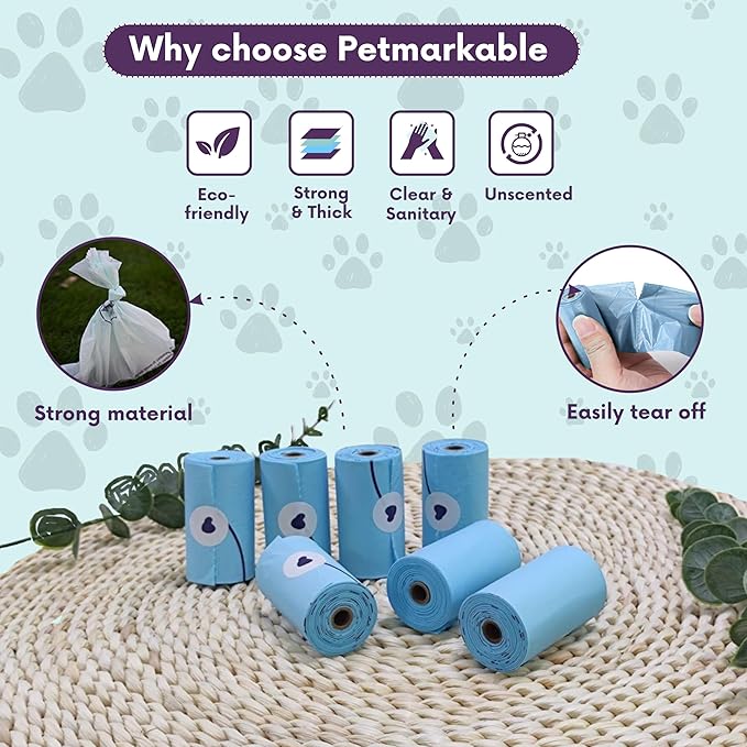 Complete Earth-Conscious Dog Waste Kit: Wheat Straw Waste Bag Dispenser with one corn starch 15-bag waste bag roll, Carabiner, Elastic Band for Secure Leash Attachment, Leak-Proof (Green)