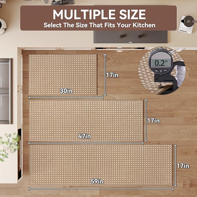 Kitchen Runner Rugs Non Slip Washable, Super Absorbent Soft Chenille Braided Kitchen Mats for Floor Rubber Backing Standing Sink Mat Floor Mat, Easy to Clean, Brown 17"x59"