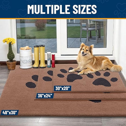 Smiry Dog Door Mat for Muddy Paws, Absorbs Moisture and Dirt, Low-Profile Entryway Mat with Non-Slip Backing, Entry Indoor Outdoor Doormat for Inside Floor (48x30 Inches, Camel and Black, Paw)