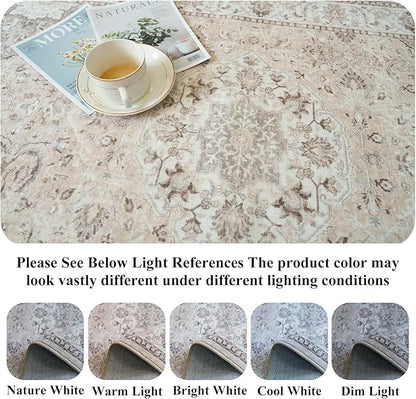 Washable 3x8 Kitchen Runner Rug: Indoor Oriental Hallway Carpet Low-Pile Stain Resistant Entryway Bathroom Area Rug Non Slip Vintage Soft Floor Mat for Living Room Bedroom Boho Home Decor(3x8,Beige)