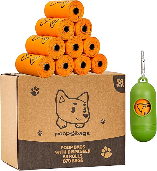 Scented Dog Poop Bags With Dispenser, Strong and Leak-proof Waste Bags for Pets, 870 Count (58 Packs of 15), 13 Inch x 9 Inch (Orange)