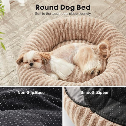 MIXJOY Dog Beds for Small Dogs Cats, Washable Small Dog Bed with Removable Cover, Donut Cat Bed for Indoor Cats, Calming Fluffy Round Pet Beds with Anti Slip Bottom, Cute Puppy Beds, 23"x23"x8", Beige