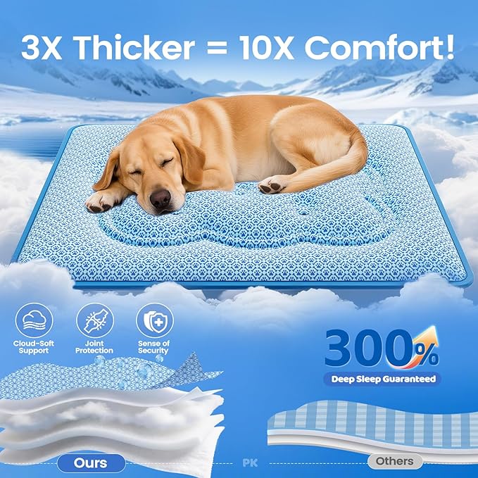 Dog Cooling Mat, Thick Cooling Mat for Extra Large Dogs with PCM & Thermochromic Tech, Dual-Sided Durable Waterproof Cool Dog Bed Mat, Q-Max>0.5, Machine Washable, Non-Toxic - XL(31" x 43")