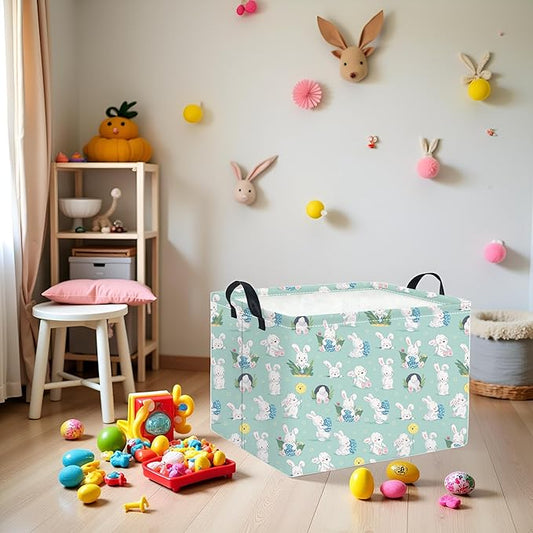 HIYAGON Rectangular Easter Basket for Kids Baby Easter Basket for Boys and Girls Cut Storage Organizer Bin Box Easter Room Decor(Blue Easter Baskets)