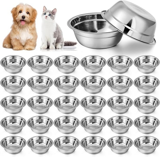 Zhehao 30 Pcs Stainless Steel Dog Bowls Bulk Metal Dog Food and Water Container Replacement Lightweight Pet Bowl for Cage Kennel and Crate(16 oz)