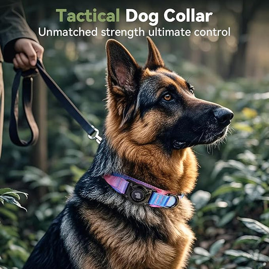 2026 Upgrade Waterproof AirTag Dog Collar, Military Tactical Dog Collar with AirTag Holder, Comfortable Control Handle and Metal Buckle, GPS Dog Collar Holder for Medium to Large Dogs (Snow Cone,L)