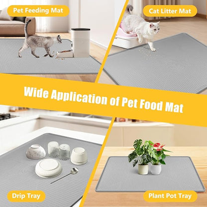 Lorvain 45" x 30" Cat Food Mat, Extra Large Silicone Pet Feeding Mat with Raised Edges, Pet Placemat for Cat Dog Food and Water Bowl Waterproof, Non-Slip, Easy to Clean, Floor Protection, Grey