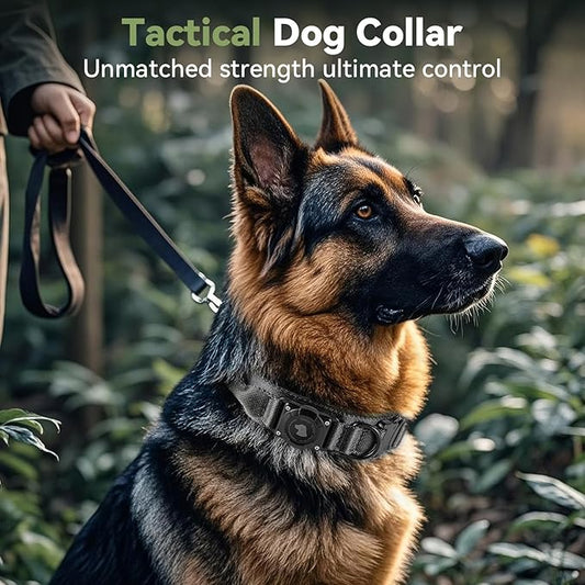 2026 Upgrade Waterproof AirTag Dog Collar, Military Tactical Dog Collar with AirTag Holder, Comfortable Control Handle and Metal Buckle, GPS Dog Collar Holder for Medium to Large Dogs (Black, XL)