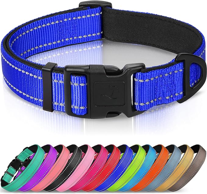 Joytale Reflective Dog Collar, Soft Neoprene Padded, Metal D-Ring, Nylon Pet Collar Adjustable for Puppy and Small Dogs, Navy Blue, XS