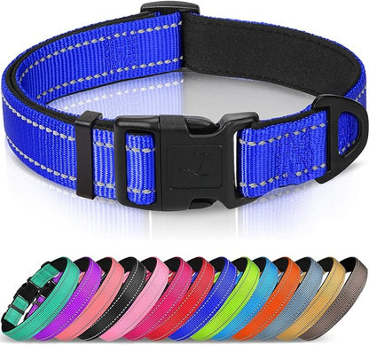 Joytale Reflective Dog Collar, Soft Neoprene Padded, Metal D-Ring, Nylon Pet Collar Adjustable for Puppy and Small Dogs, Navy Blue, XS