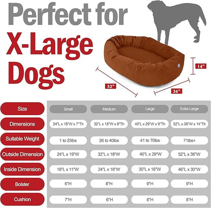 Majestic Pet 52 Inch Suede Calming Dog Bed Washable – Cozy Soft Round Dog Bed w/Spine Support for Dogs to Rest Head - Fluffy Donut Dog Bed 52x35x11 (Inch) - Round Pet Bed X- Large – Rust (2025)