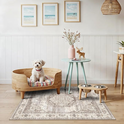 Washable Ktichen Area Rug 3x4: Indoor Runners for Bedroom Bathroom Non-Slip Soft Stain Resistan Carpet for Entryway Laundry Dining Room Vintage Home Decor for Small Living Room Nursery Room(Beige,3x4)
