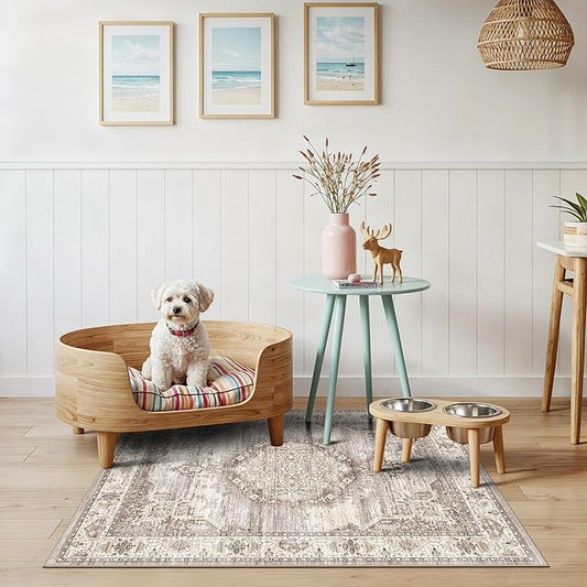 Washable Ktichen Area Rug 3x4: Indoor Runners for Bedroom Bathroom Non-Slip Soft Stain Resistan Carpet for Entryway Laundry Dining Room Vintage Home Decor for Small Living Room Nursery Room(Beige,3x4)