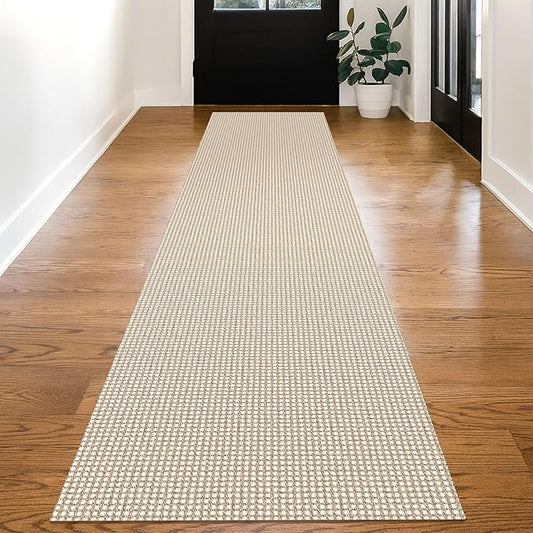 KOZYFLY Long Runners for Hallways 3x12 ft Washable Kitchen Runner Non Slip Rubber Backed Hallway Rugs Cotton Entryway Runner Rug Floor Carpet for Indoor Hall, Backdoor, Kitchen, Ivory/Khaki