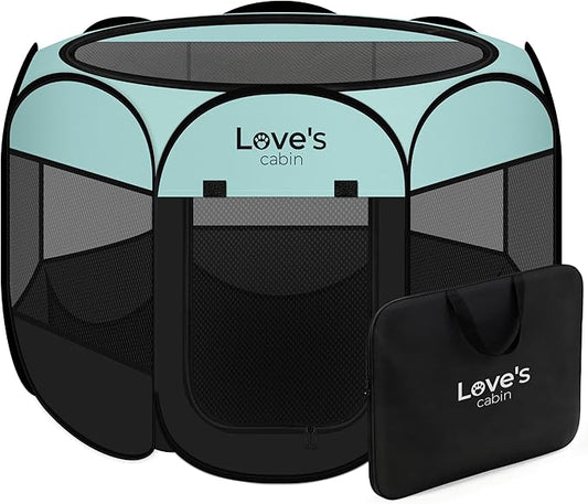 Love's cabin Pet Puppy Dog Playpen, Small Dog Tent Crates Cage Indoor/Outdoor, Portable Playpen for Cat, Foldable Pop Up Dog Kennel Playpen with Carring Case, Removable Zipper Top, Green