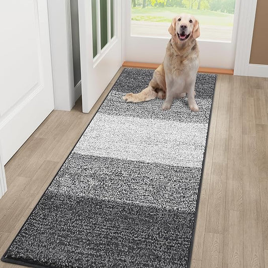 Smiry Dog Door Mat for Muddy Paws, Absorbs Moisture and Dirt, Low-Profile Entryway Mat with Non-Slip Backing, Entry Indoor Outdoor Doormat for Inside Floor (70x24 Inches, Grey, Striped)