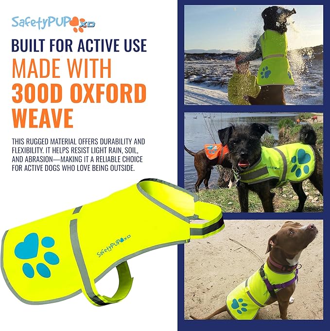 SafetyPUP XD Dog Reflective Vest – Hi-Vis Fluorescent Visibility That Helps to Safeguard Your Pet On/Off Leash in Urban & Rural Areas (Yellow, X-Small)