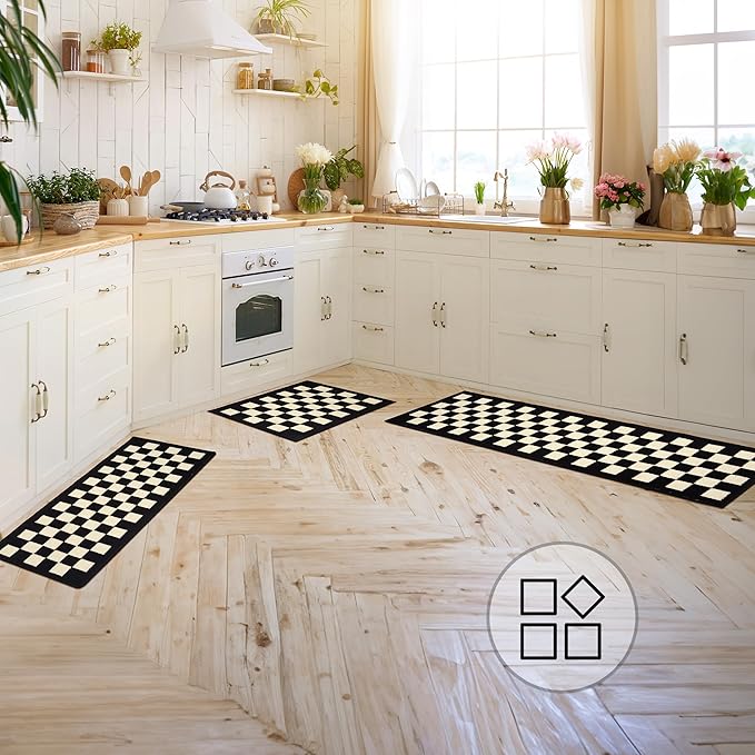 GRANNY SAYS Kitchen Mats for Floor, Kitchen Rugs Non Slip Washable, Runner Rugs for Kitchen Floor, 47" x 17.7", Stain Resistant Comfort Standing Mat Made of 100% Polypropylene, Black