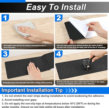 Outdoor Stair Treads Non-Slip Step Strips for Wooden Steps 5 Pack 6” x 24” Anti Slip Grip Tape Precut for Outside Stairs, Non Skid Stair Tread Mats Weather Resistant for Outdoors, Black