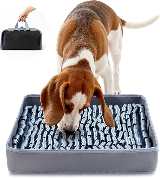 Snuffle Mat for Dogs, Dog Puzzle Mat, Interactive Dog Toys for Enrichment,Sniff Mats with Non-Slip Backing,Portable Design Easy to Store (Silver, 14" X 12"-Portable)