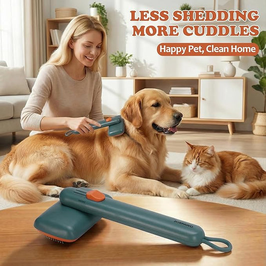 Self Cleaning Slicker Brush - Skin Friendly Pet Shedding Brush for Cats, Puppies, Long & Short Hair, Painless Deshedding & Massaging Tool(Green)