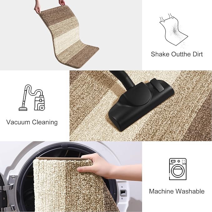 Smiry Dog Door Mat for Muddy Paws, Absorbs Moisture and Dirt, Low-Profile Entryway Mat with Non-Slip Backing, Entry Indoor Outdoor Doormat for Inside Floor (48x32 Inches, Khaki, Striped)