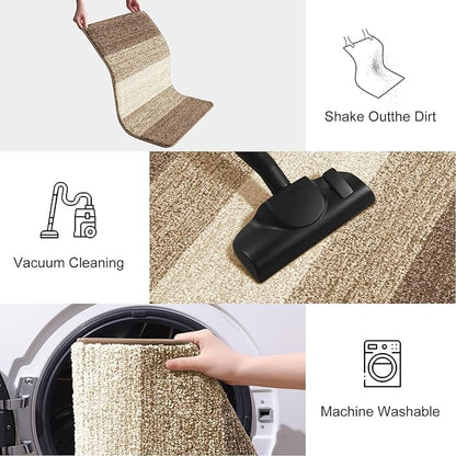 Smiry Dog Door Mat for Muddy Paws, Absorbs Moisture and Dirt, Low-Profile Entryway Mat with Non-Slip Backing, Entry Indoor Outdoor Doormat for Inside Floor (30x20 Inches, Khaki, Striped)