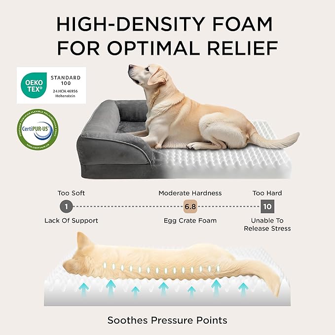 Bedsure Orthopedic Dog Bed for Large Dogs - Big Washable Dog Sofa Beds Large, Supportive Foam Pet Couch Bed with Removable Washable Cover, Waterproof Lining and Nonskid Bottom, Dark Grey