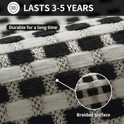 Kitchen Mat Kitchen Rugs Sets of 2 PCS Non Slip Washable, Super Absorbent Soft Braided Kitchen Mats for Floor, Rubber Backing Comfort Standing Kitchen Sink Mat Runner Rug, Black 17"x28"+17"x59"