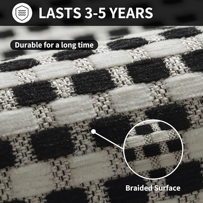 Long Kitchen Runner Rugs Kitchen Mat Non Slip Washable, Super Absorbent Soft Chenille Braided Kitchen Mats for Floor, Rubber Backing Kitchen Floor Sink Standing Mat, Easy Clean, Black 17"x71"