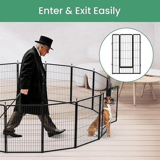 HealSmart Dog Playpen Indoor, Puppy Playpen Indoor Outdoor for Yard, Camping, RV, 40" Height 8 Panels Heavy Duty Dog Pen for Medium/Large Dogs, Black