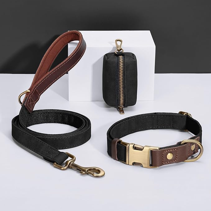 Didog Soft PU Leather Dog Collars for Small Dogs,Classic Adjustable Dog Collars with Quick Release Metal Buckle,Easy Clean and Comfortable with Nylon Lining,Black,S Neck 11-15"