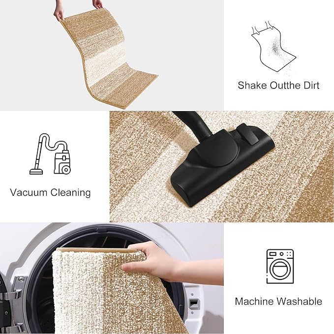 Smiry Dog Door Mat for Muddy Paws, Absorbs Moisture and Dirt, Low-Profile Entryway Mat with Non-Slip Backing, Entry Indoor Outdoor Doormat for Inside Floor (30x20 Inches, Beige, Striped)
