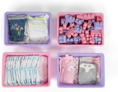 Humble Crew Toy Storage Bins for Kids, Set of 4, Pink/Purple, Large - Sturdy, Colorful Plastic Storage Bins for Classroom, Playroom, Nursery, and More - Premium Toddlers Toy Organizer Bins