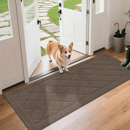 BEQHAUSE Dirt Trapper Door Mat 24" x 60", Doormat Non-Slip Entryway Rugs Washable, Dog Door Mat Stain Resistant and Absorbent Welcome Floor Mat for Front Back Door, Mud Wet Shoes & Paws, Light Brown