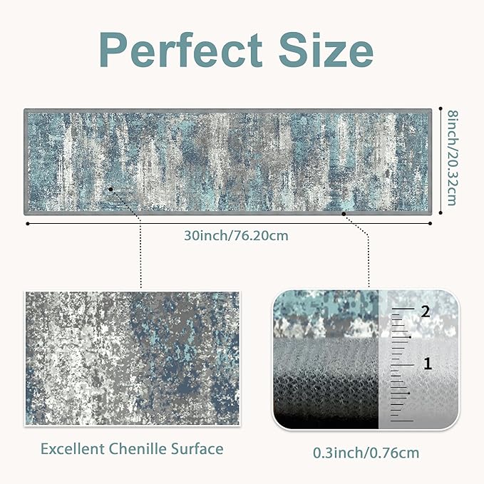 Non Slip Stair Treads for Wooden Steps 15PCS - 8"x30" Indoor Safety Carpet, Edging Mats with TPE Adhesive Backing, Pet and Elderly Friendly Stair Rugs (Blue&Grey)