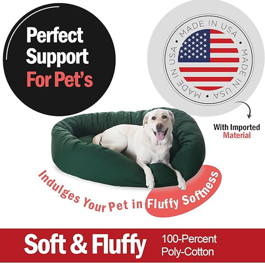 Majestic Pet 52 Inch Bagel Calming Dog Bed Washable – Cozy Soft Round Dog Bed with Spine Support for Dogs to Rest their Head - Fluffy Donut Dog Bed 52x35x11 (Inch) - Round Pet Bed X-Large – Green