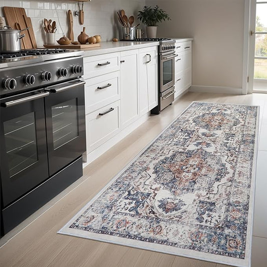 Hallway Washable Runner Rug - 3x6 Kitchen Rugs Entryway Rug Runner Vintage Soft Floor Mat Non Slip Indoor Farmhouse Carpet for Bathroom Living Room Bedroom (3 X 6, Brick)
