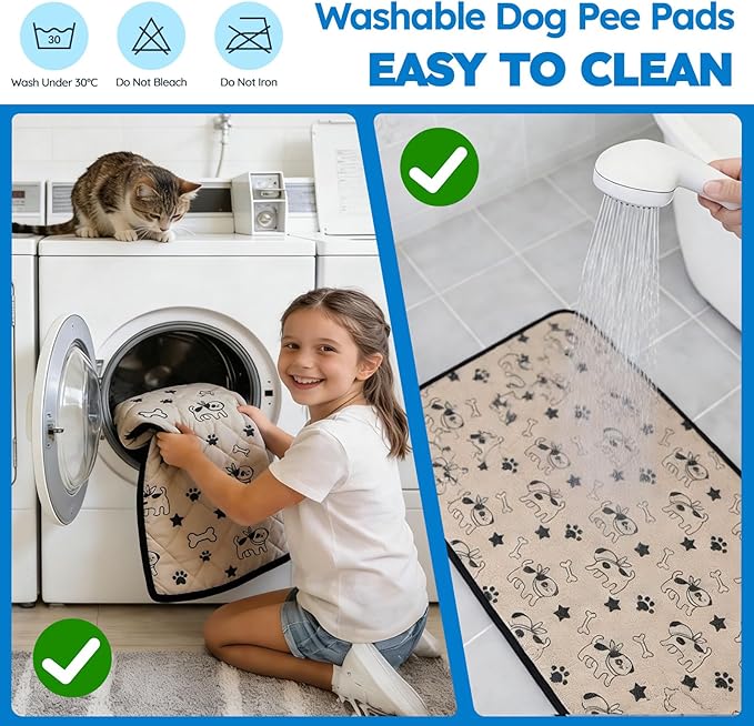 2 Pack Washable Pee Pads for Dogs, Absorbent Reusable Puppy Training Pads, Leakproof, Non-Slip, Waterproof Cat Doggie Pad Pet Potty Mat for Indoor&Outdoor, Whelping, Crate, Coffee 18"x24"
