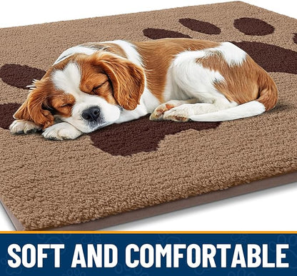 Smiry Dog Door Mat for Muddy Paws, Absorbs Moisture and Dirt, Low-Profile Entryway Mat with Non-Slip Backing, Entry Indoor Outdoor Doormat for Inside Floor (40x32 Inches, Beige, Paw)