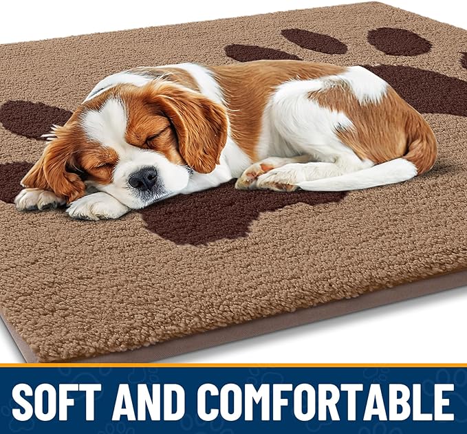 Smiry Dog Door Mat for Muddy Paws, Absorbs Moisture and Dirt, Low-Profile Entryway Mat with Non-Slip Backing, Entry Indoor Outdoor Doormat for Inside Floor (70x24 Inches, Beige, Paw)