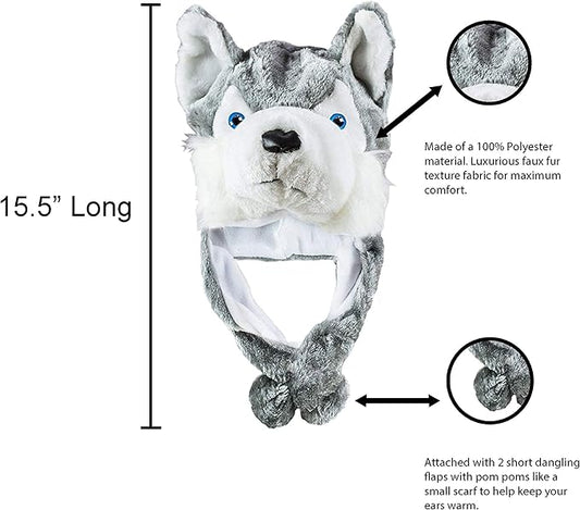 Super Z Outlet Cute Plush Animal Hat Winter Warm Winter Fashion Clothing Accessories (Husky/Wolf-Short) Grey