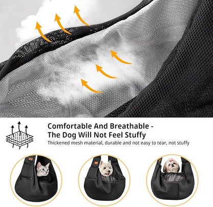 CUBY Dog and Cat Sling Carrier - Hands Free Reversible Pet Papoose Bag - Soft Pouch and Tote Design - Suitable for Puppy, Small Dogs Cats Outdoor (Black-Mesh, Adjust Strap 2.0)
