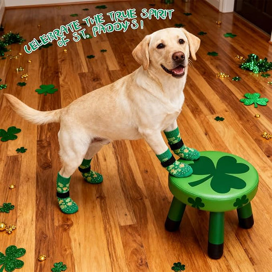 EXPAWLORER Anti Slip Dog Socks to Prevent Licking Paws, Dog Shoes Booties for Small Medium Large Senior Dogs, Traction Control Boots & Paw Protectors for Hardwood Floors St. Patrick's Day Green M