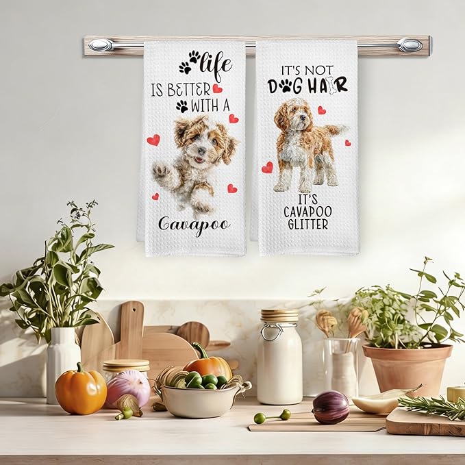 Cavapoo Gifts Kitchen Towels Set of 2, Dog Funny Hand Towels for Kitchen Bathroom Decor, Cavapoo for Dog Moms Lovers Owners Women Men Dishcloths Dish Towel 16X24 Inches