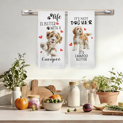Cavapoo Gifts Kitchen Towels Set of 2, Dog Funny Hand Towels for Kitchen Bathroom Decor, Cavapoo for Dog Moms Lovers Owners Women Men Dishcloths Dish Towel 16X24 Inches