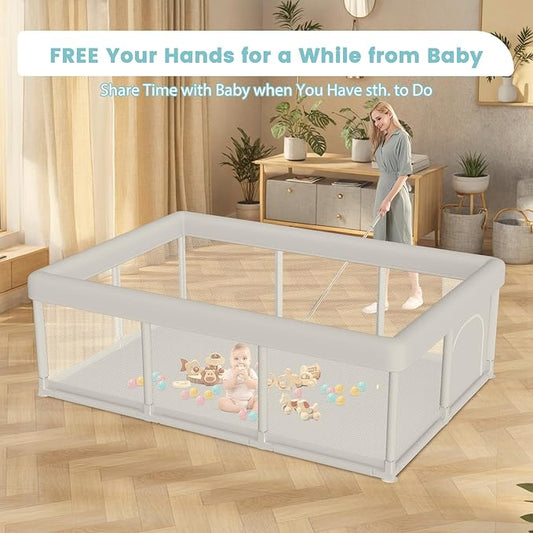 Baby Playpen Extra Large Play Yard 74" x 50" Playpen for Babies and Toddlers with Anti-Slip Suckers and Zipper Gate, Safety Baby Activity Center for Indoor & Outdoor