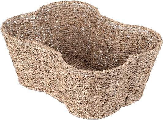 Dog Toy Basket, Bone Shaped Dog Toy Bin, Handmade Pet Organizer And Storage, Toy Box for Cats, (17x13 Seagrass)