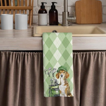 Golf Dog Kitchen Towels - Beagle Dish Towels, Sports Gifts, Pet Golf Club Decorative Absorbent Dishcloths Hand Towels for Kitchen Gym Spa Decor 16x24 Inches