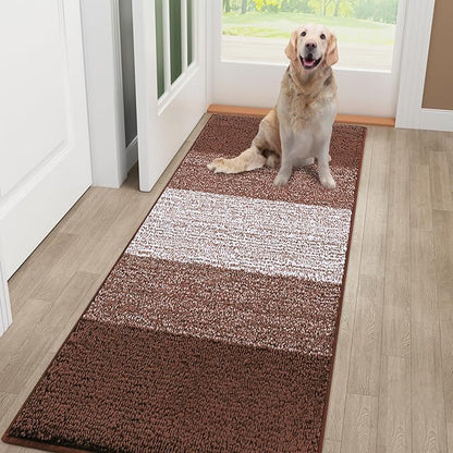 Smiry Dog Door Mat for Muddy Paws, Absorbs Moisture and Dirt, Low-Profile Entryway Mat with Non-Slip Backing, Entry Indoor Outdoor Doormat for Inside Floor (48x30 Inches, Brown, Striped)